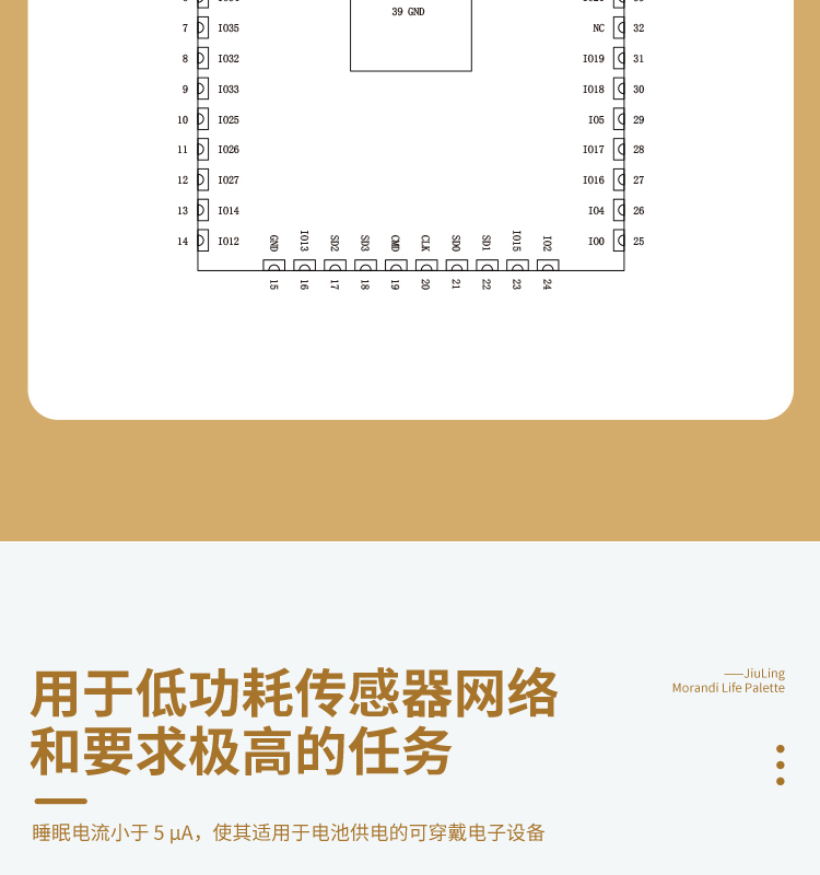 乐鑫esp32代理商ESP32-WROOM-32U无线通信模组wifi与蓝牙一体模块